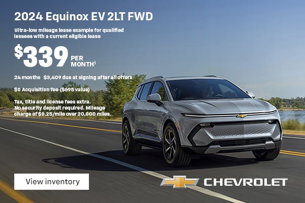 2024 Equinox EV 2LT FWD. Ultra-low mileage lease example for qualified lessees with a current eli...